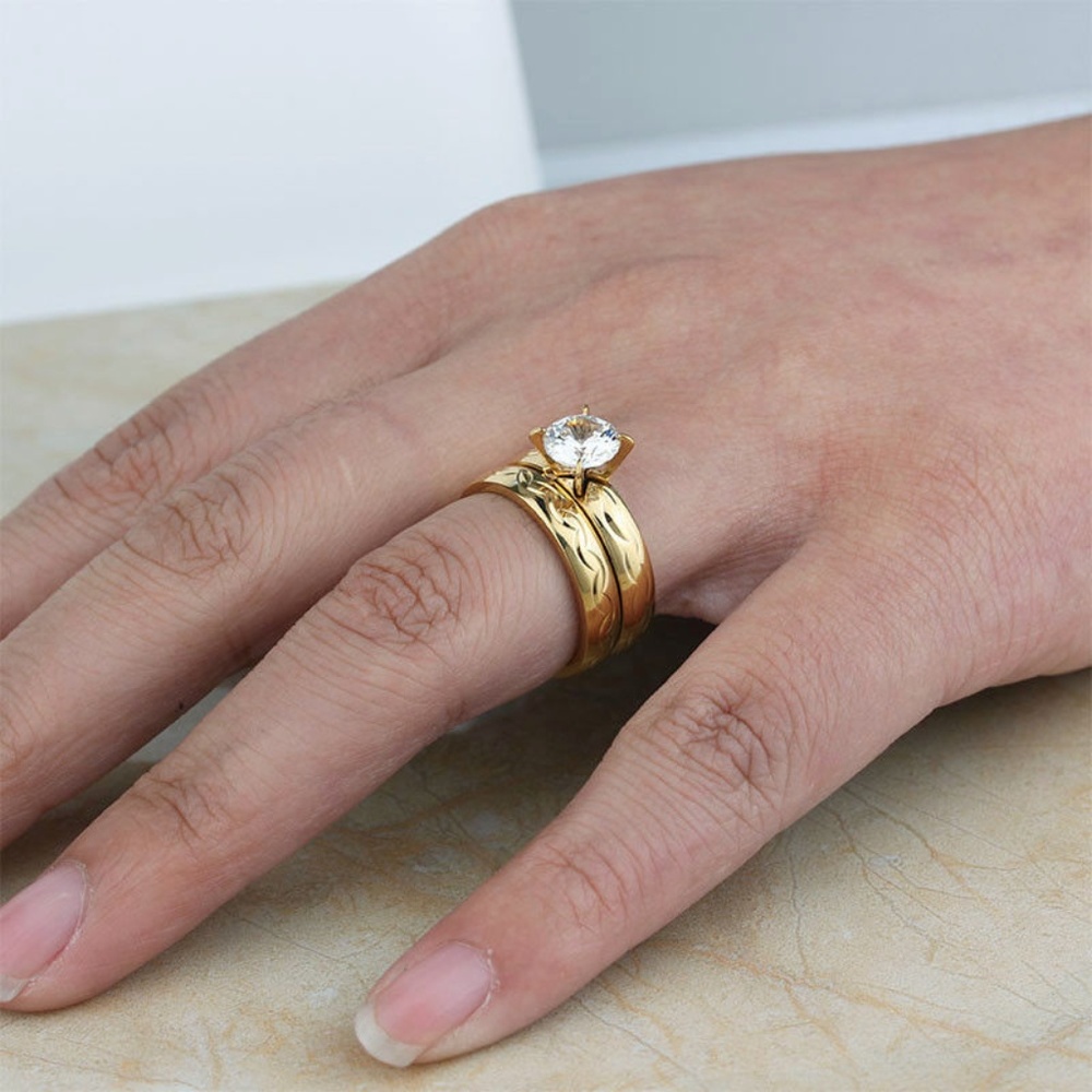 Stainless Steel 18K Gold Plated double band ring